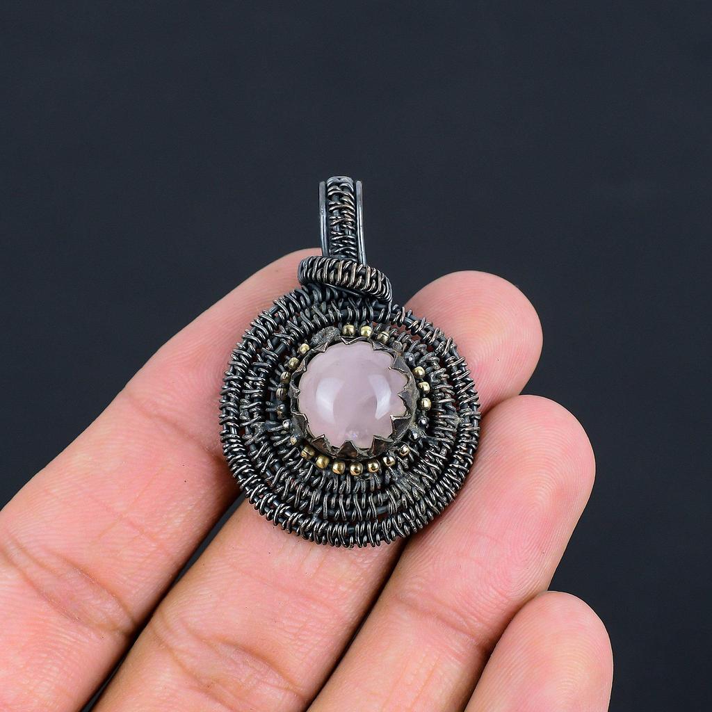 Adorable Rose Quartz Gemstone Handmade Copper Wire Wrap Jewelry Amazing Pendant For Women