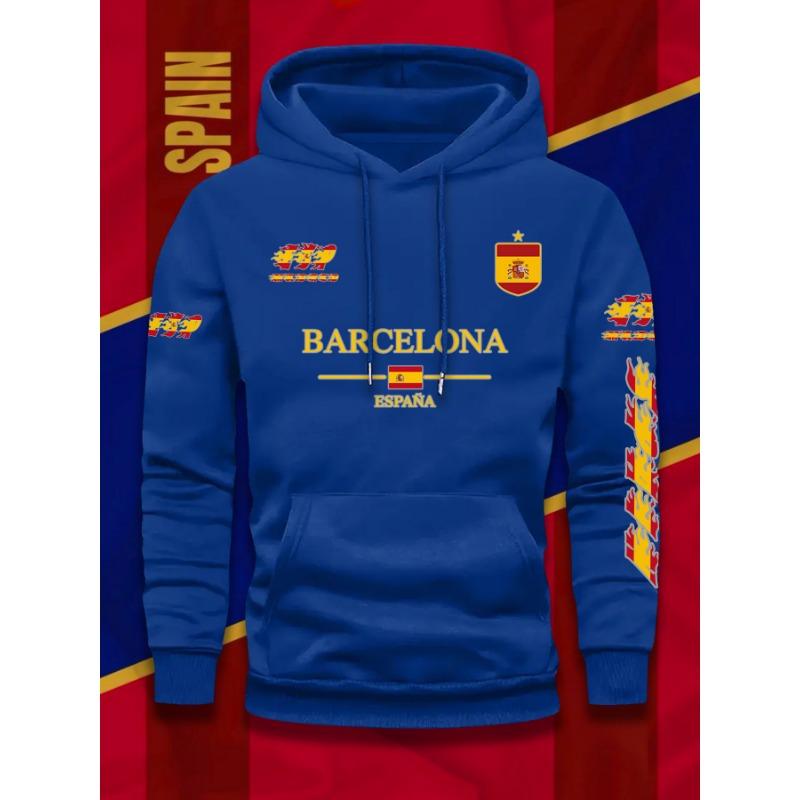 Barcelona Španělská vlajka Potisk Fotbalový fanoušek Pánská Dámská Mikina s kapucí Podzim Zima Denní Dovolená Fitness Volná Teplá Sportovní oblečení
