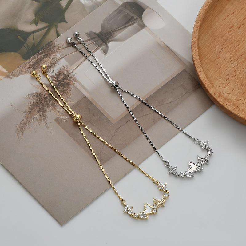Elegant Gold-Plated Butterfly Bracelet with Micro-Paved Zirconia and Shell, Adjustable Pull-String Design for Women