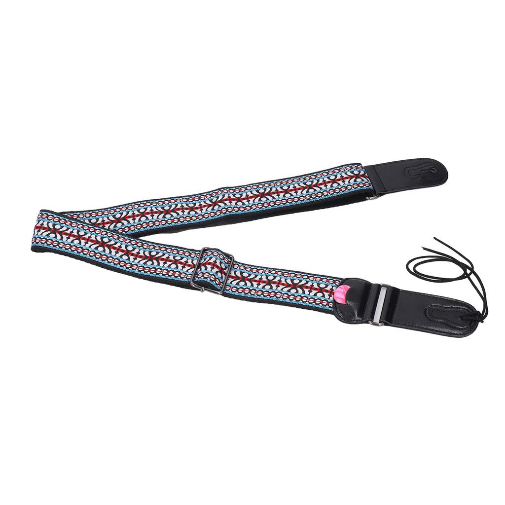 Ethnic Guitar Strap 2 Inch Widened Adjustable Length Leather Cotton Guitar Strap with Pick Holder