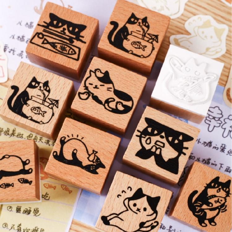 Charming Cats Themed Miniature Wood Stamps Adorable Cats Shape Stamp For Handmade Journal Card And Artistic Decorations