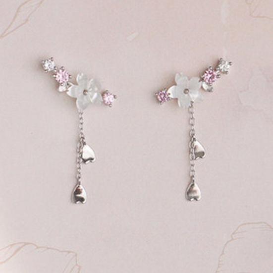 1 par dinglende øredobber Utsøkte hjerte kirsebærblomst rhinestones piercing krok øredobber