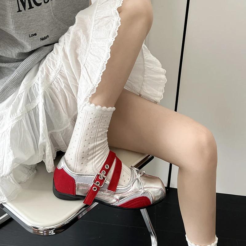 Fashion Silver Butterfly Knot Flat Bottom Soft Bottom Women's Shoes French Vintage Mary Jane Ballet Shoes Fashionable Slip-On Sneakers