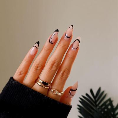 24 piezas de parches de manicura de estilo nórdico para uñas, parches de manicura francesa, uñas postizas