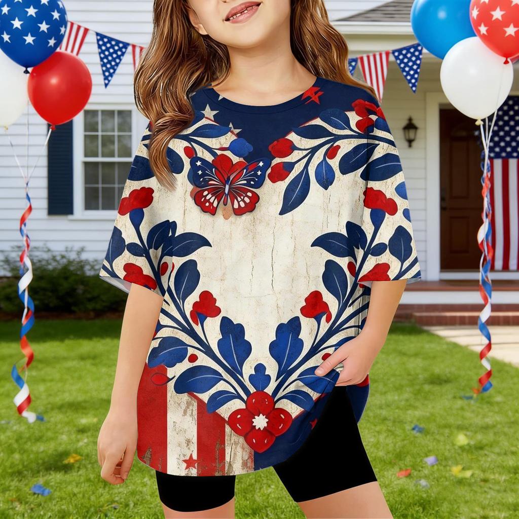 Kids Independence Day Print Round Neck Short Sleeve Casual T-shirt