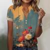 Women's Top Loose Casual V-Neck Lace Sleeve T-Shirt Short Sleeve Floral Print Top
