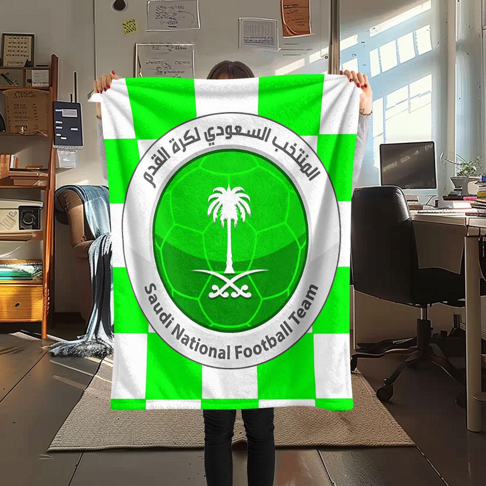 1PC Saudi Senior National Football Team Patterned Flannel Blanket Suitable For All Seasons for Home Decor Warmth and Comfort Gifts Holiday Present