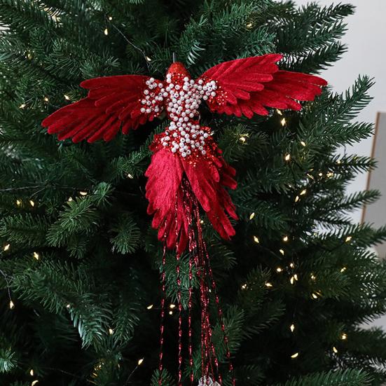 Artificial Glitter Birds Christmas Tree Ornament Realistic Long Tail Hummingbird With Faux