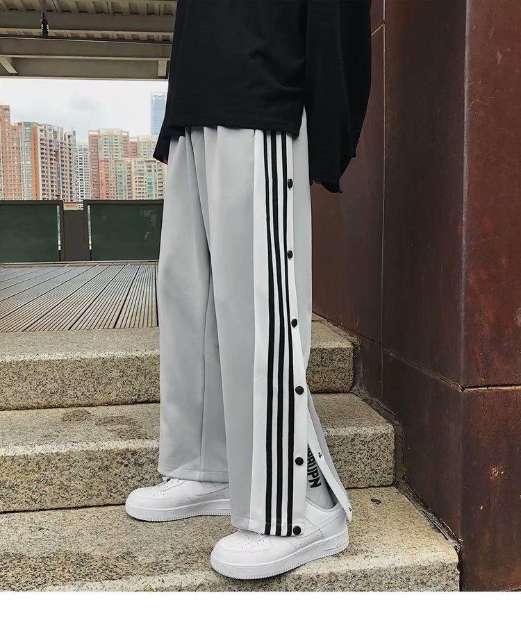 Side-breasted sweatpants men's loose straight-leg pants trendy high street trendy brand full-open-button basketball pants