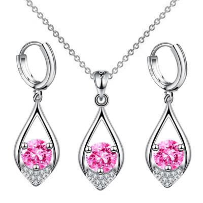 Nieuwe S925 Stempel Zilver Vrouwen Mode Water Drop Oorbellen Hanger Hoge Kwaliteit Zirkoon Oorbel Kettingen Sets Voor Vrouwen Sieraden