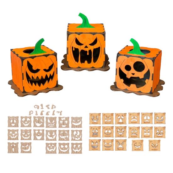 Halloweenská dýňová krabička Dřevěná krabička Jack-O-Lantern Ozdoba Stolní středový prvek Dýňová lucerna Krabička na halloweenskou párty dekoraci