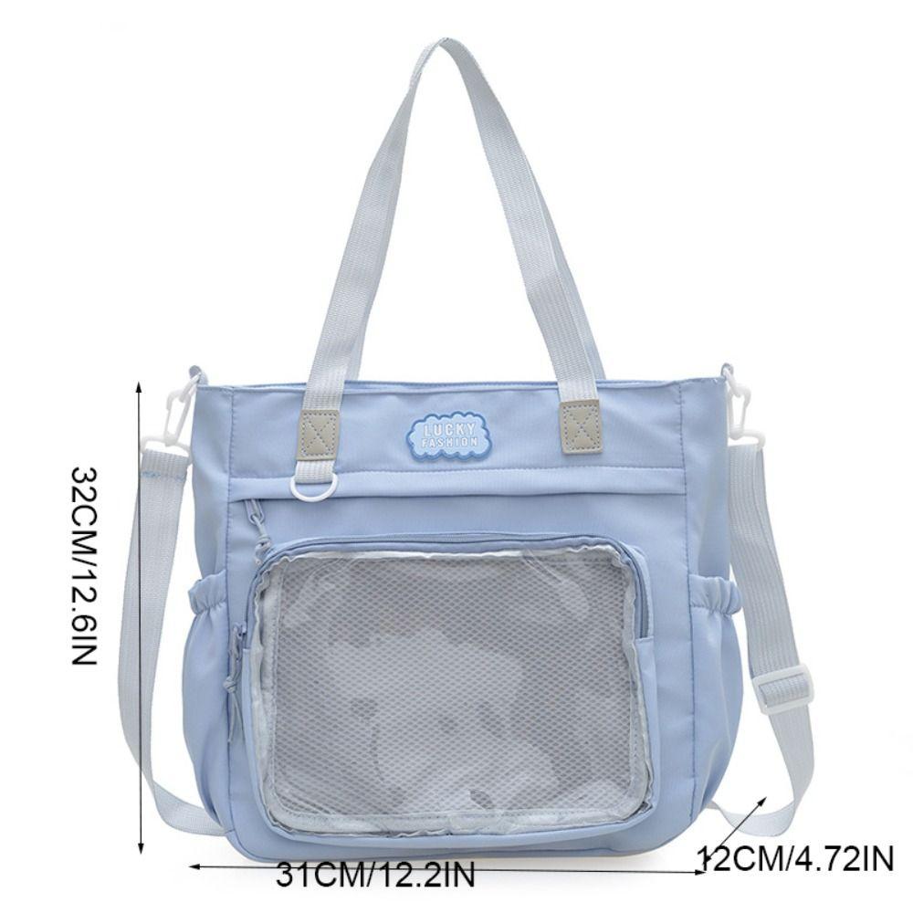 Zipper Transparent Pocket Handbag Large Capacity Canvas Shoulder Bag Sweet Itabag  Girl
