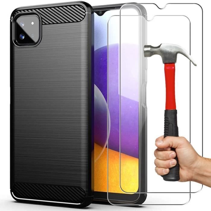 Soft Case - PROSHOP - for Samsung A22 5G - with 2 Tempered Glass - Black Silicone - Shockproof Protection