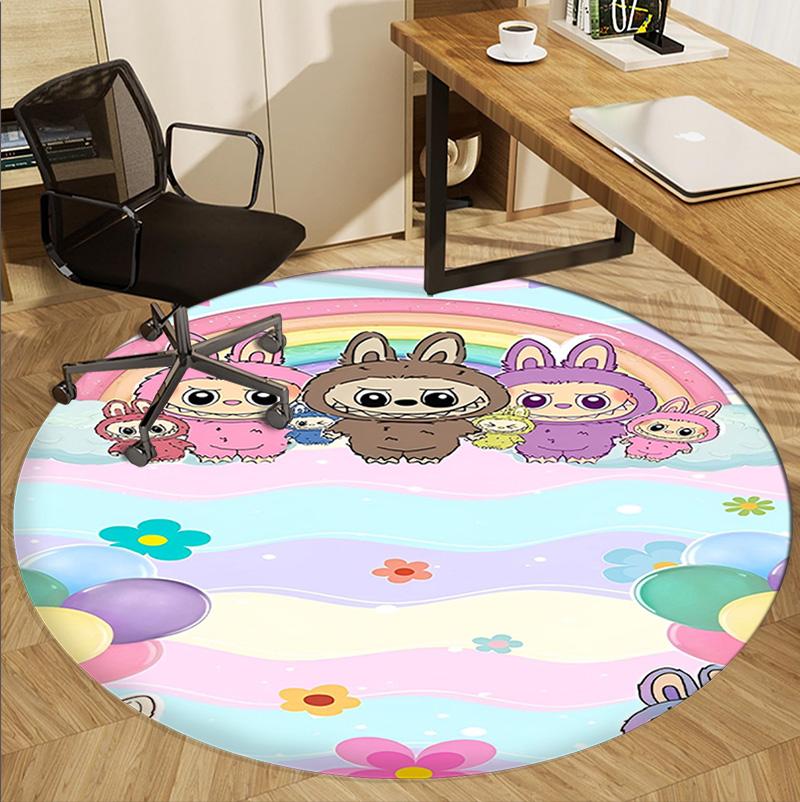 Labubu Pattern Round Rug, Indoor/Outdoor Mat, for Picnic, Gameroom, Bedroom, Office, Living Room, Home Decor Carpet, Birthday Gift
