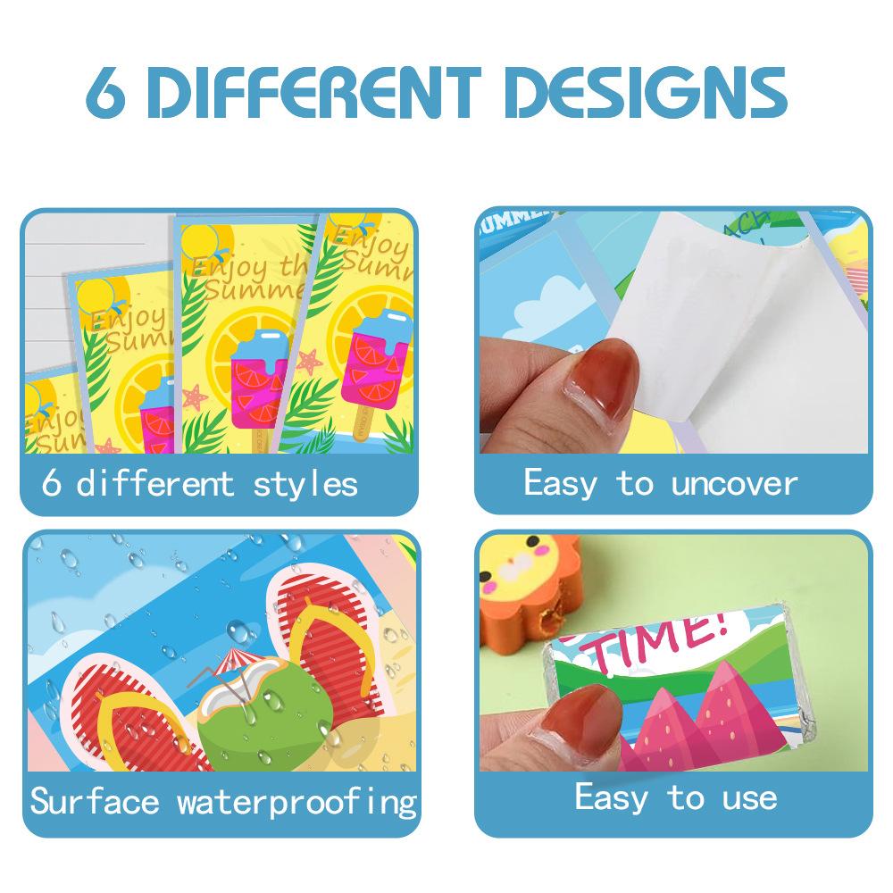 5 Sheets Summer Beach Party Stickers, Creative Chocolate Candy Labels for Decorations & Gifts