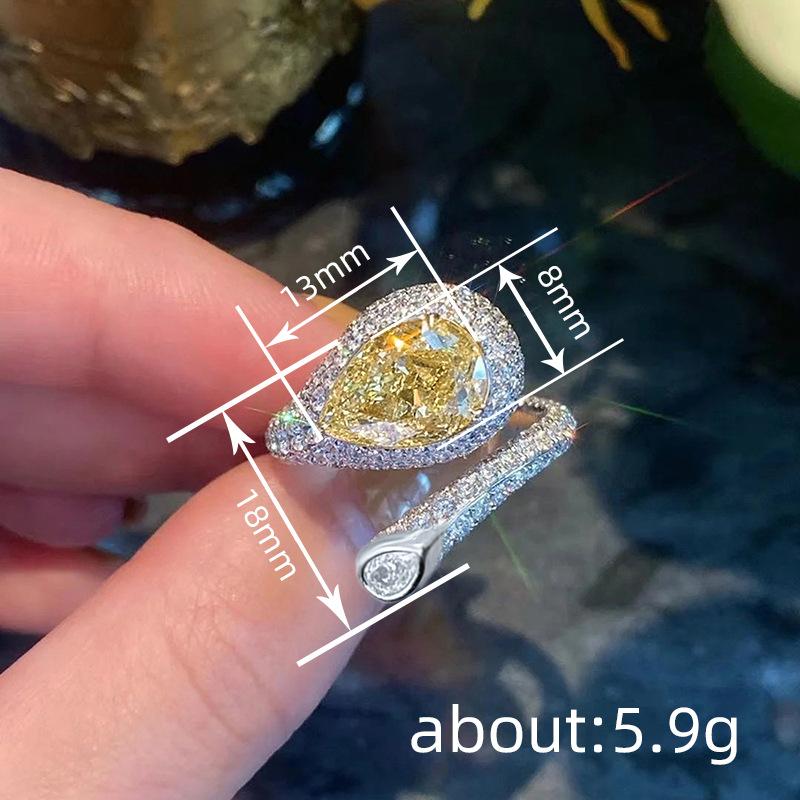Open Water Drip Wax Setting Ring Women, Imitation Citrine Mozzarella Diamond Accessories, White Women's European and American Rings