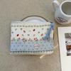 Adorable Blue Cartoon Makeup Bag: Mini Pure Cotton Coin and Earphone Pouch, Lipstick Carrier, Portable Storage.