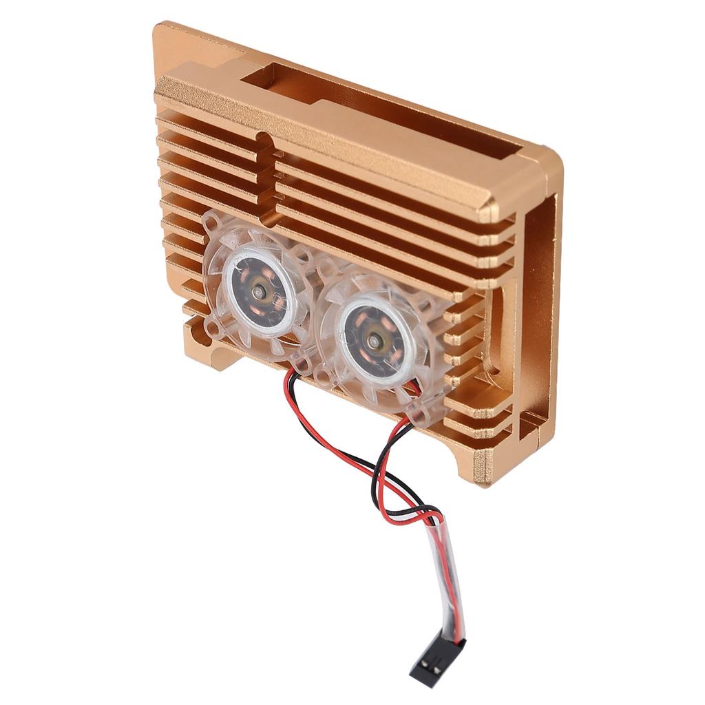 Aluminum Alloy Cooling Case Heat Dissipation Enclosure with Fan for Raspberry Pi 4 B ModelGold