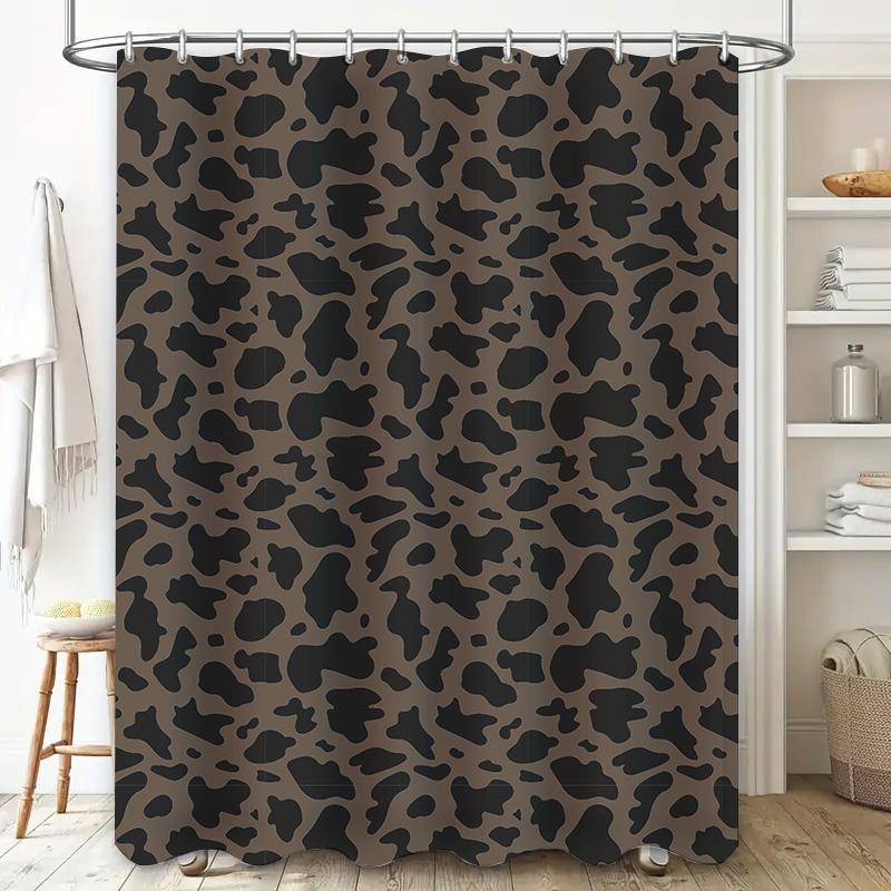 Animal Print Shower Curtain Waterproof Bath Decor Large Size Modern Home Decorative Dark Brown Cow Pattern (180X180Cm)