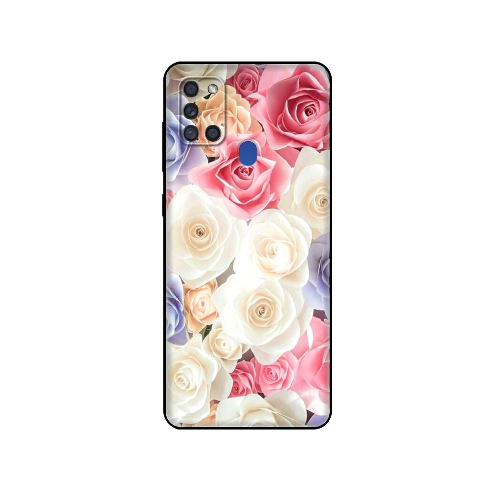 Černé TPU pouzdro pro Samsung Galaxy A50 50S A30S A10 A01 A11 A21S A31 A41 A51 A71 M21 M30S S10 LITE Červený motýl na květu růže