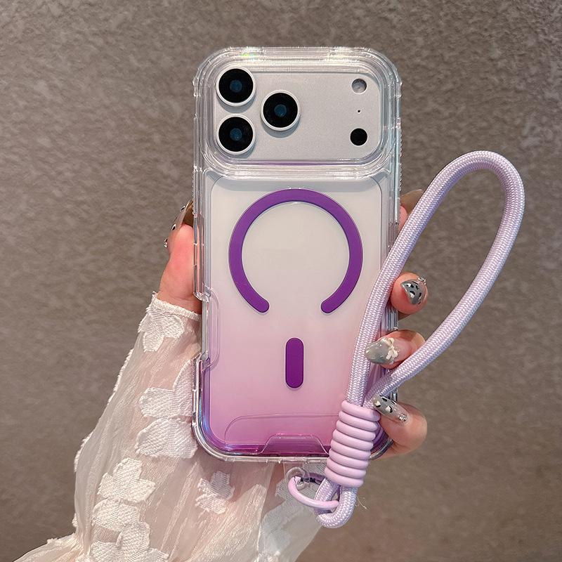 For IP17PROMAX Two-color Gradient Magnetic Phone Case, Anti-fall Three-in-one for Apple Phone Case with Lanyard