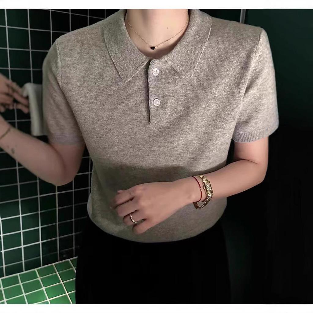 Korean Style Slimming Polo Collar Knit Shirt - Women's Casual Summer Pullover