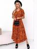 Summer Round Neck Printed Short Sleeve Loose Plus Size Maxi Dress for Women