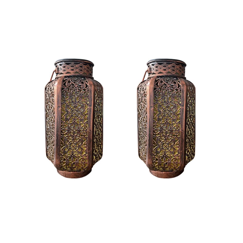 LED solar light with long battery life iron shell with hollowed out retro style waterproof automatic sensing solar light