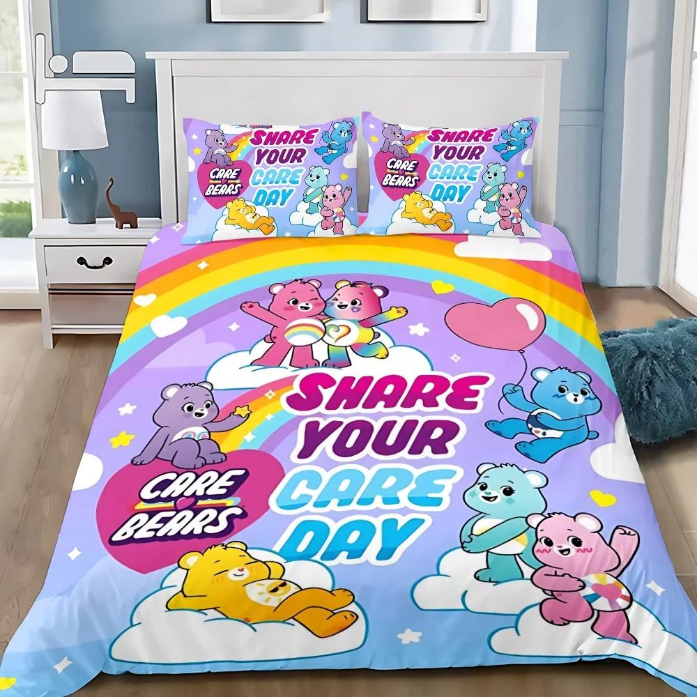 Cute Care Bears Duvet Cover Pillowcase Bedding Set Adult Boy Girl Bedroom Decoration Children Gift Single Double Large Size