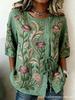 European and American summer new women's tops, shirts, geometric printing buttons, drawstrings, half-sleeved tops, T-shirts, women's clothing