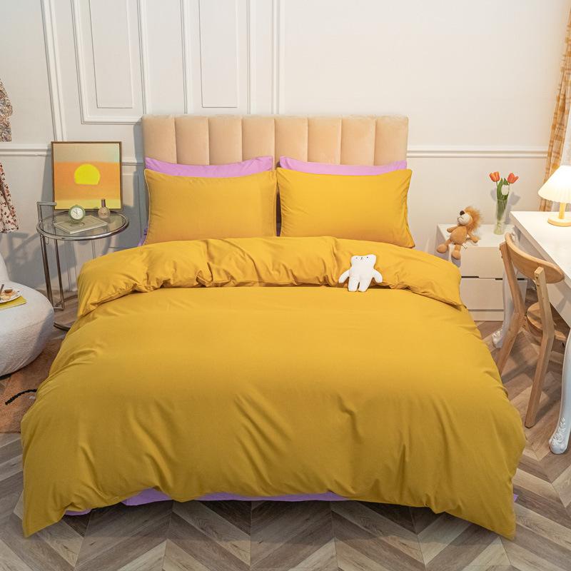Solid Color Cotton Four-piece Set Brushed Bed Sheet Covers Three Sets