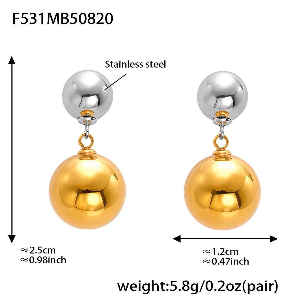 Oumaijia 18k Gold-Plated Stainless Steel Earrings with Hollow Design and Steel Ball Accents