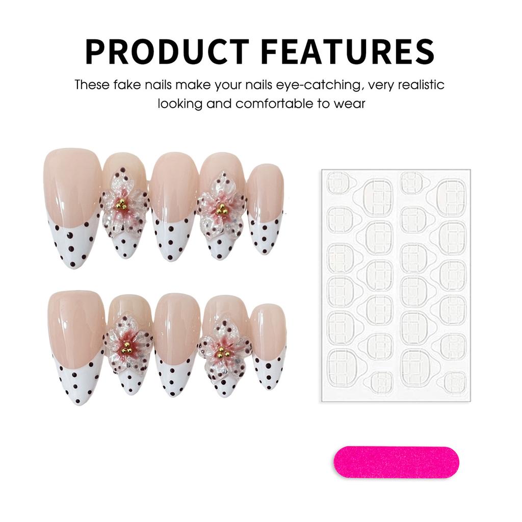 Hand-Painted 3D Flower Resin False Nails 10 Pieces Elegant Lady Mid-Length Manicure