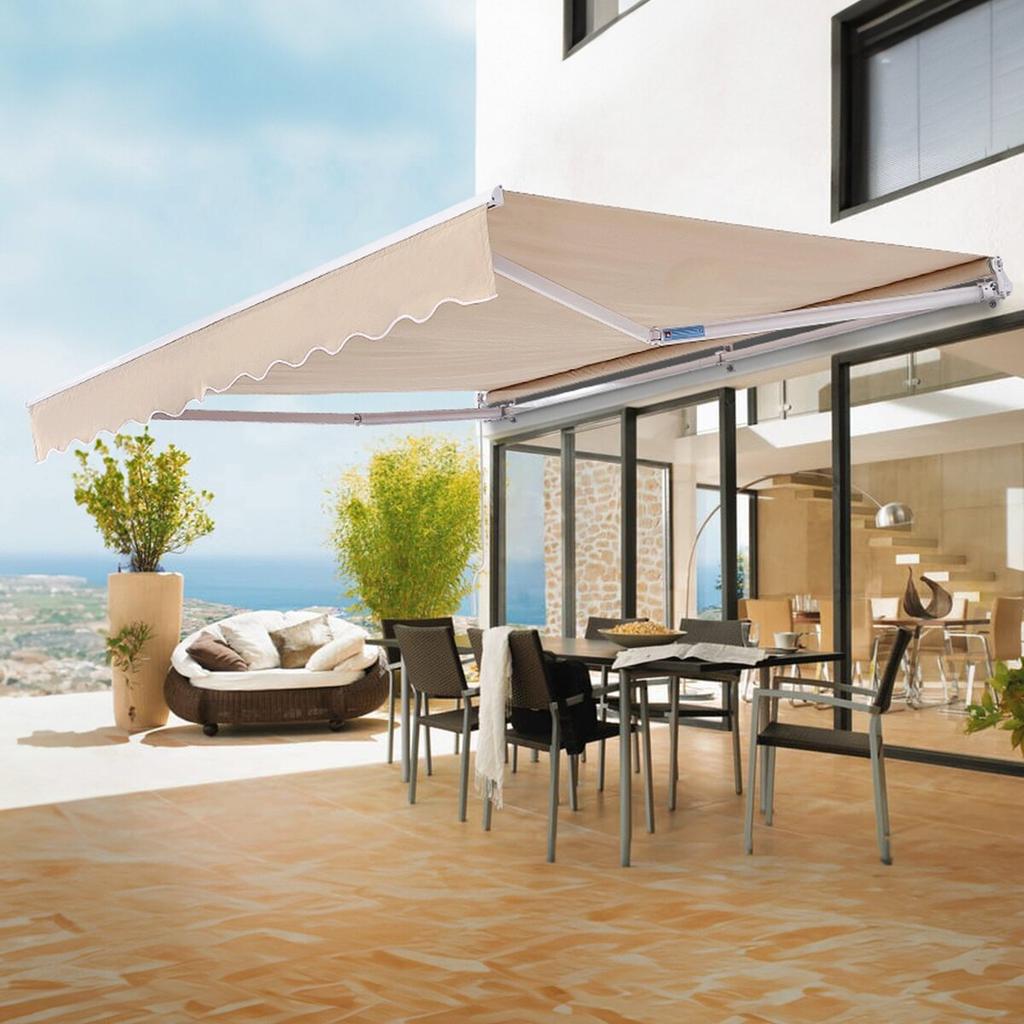 Manual Retractable Awning, 10 x 8 ft Outdoor Patio Awning Retractable Sun Shade, Water-Resistant Polyester Patio Door Window Awning Sunshade Shelter