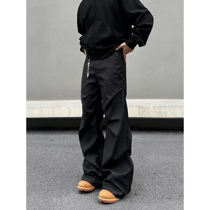 Blaexit American Retro Niche Pleated High-End Men's Black Loose Straight-Leg Wide-Leg Casual Pants