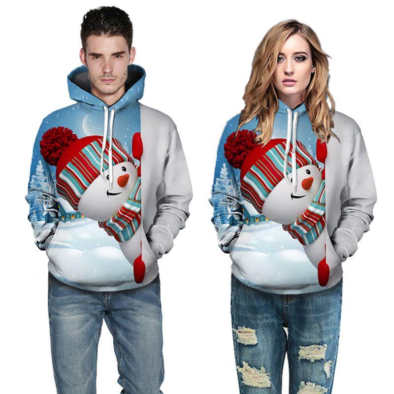 Cozy Men Xmas Hoodie Christmas Snowman Print Sweatshirt Soft Long Sleeves Top