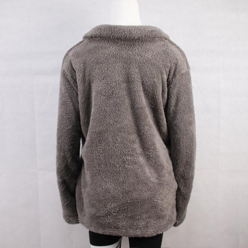 Women's Plush Button Up Lapel Pocket Jacket Autumn Winter Warm Faux Fur Coat Artificial Fluffy Fleece Optional Plus Size Jacket Female Clothing