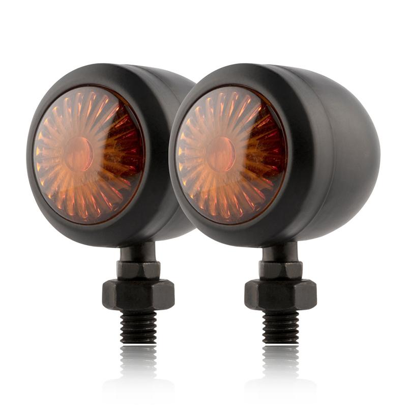 2PCS Metal Retro Motorcycle Turn Signal 12V Indicator Light  Black Chrome Bullet Running Lights Amber Blinkers Universal