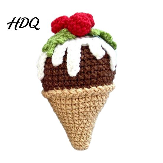 Cozy Handmade Winter Decor Crochet Christmas Ornament Ice Cream Theme Desktop Decor Holiday Warmth Gifts Cute Yarn Figurine for Home Office