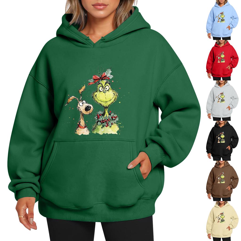 Ladies' Christmas Style Printed Hoodie With Wool And Pockets For Women