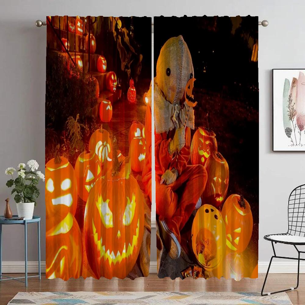 Halloween Verdunkelungsvorhänge für Wohnzimmer Vorhang Mückenschutzvorhänge 2 Stück Raumteiler Tüll für Schlafzimmer Küche Elegant
