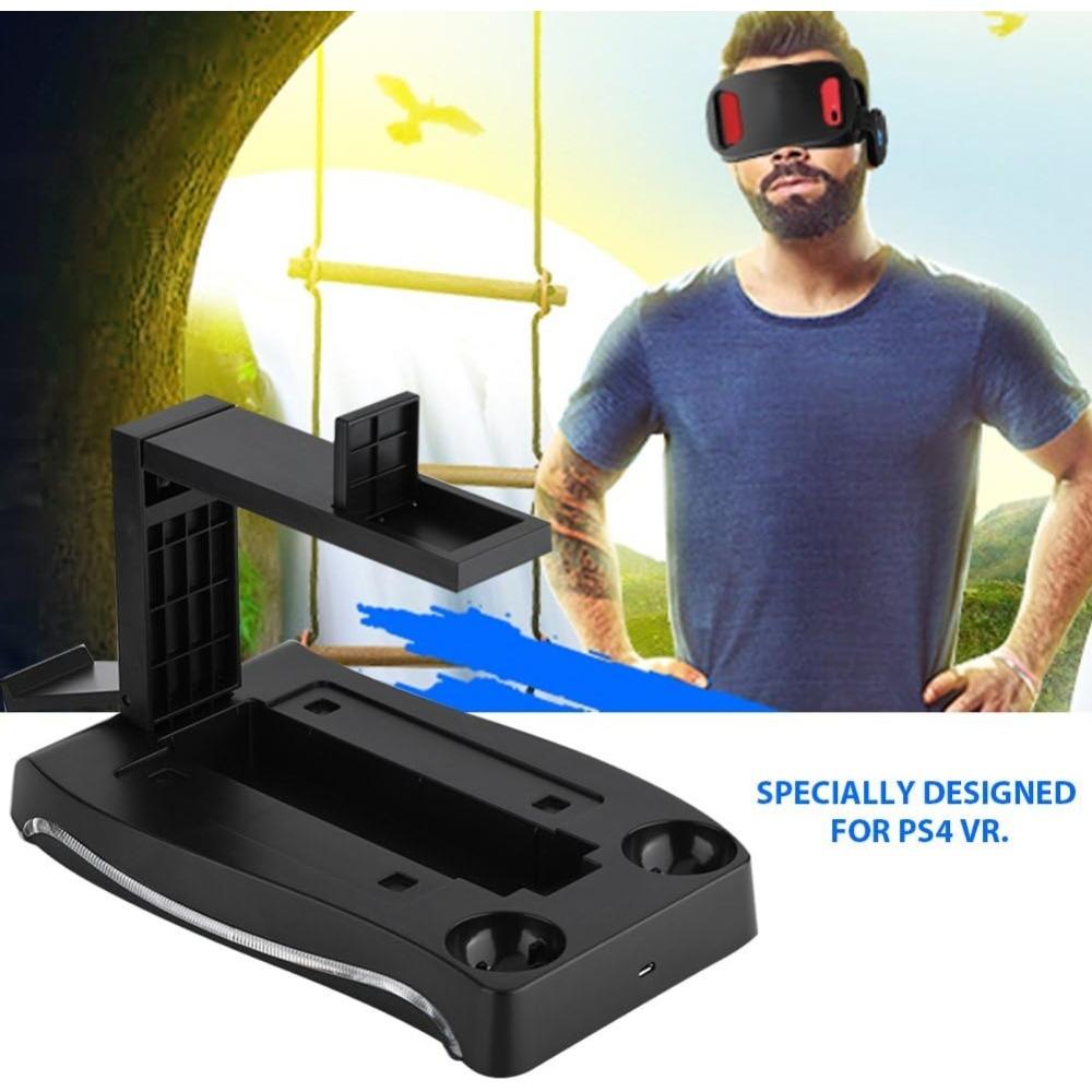 Stojan nabíjecí stanice pro PS4 VR, Dokovací stojan, Nabíjecí stojan, Držák, Multifunkční USB dokovací stanice, Modré světlo, 2 nabíjení pro PS4 VR ovladač