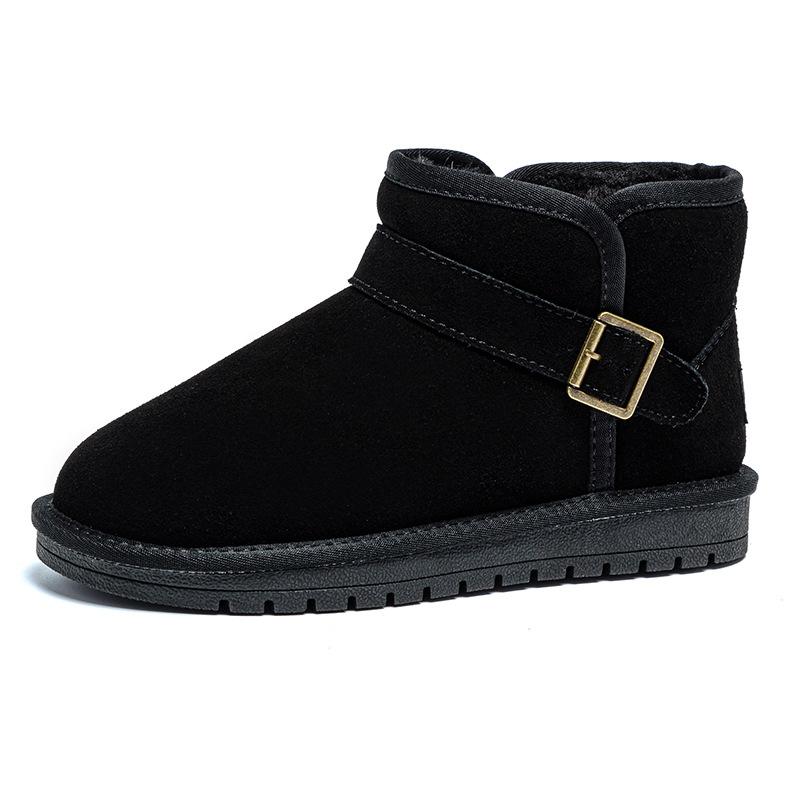 Winter snow shoes flat-bottomed short cotton shoes men's velvet thickened waterproof and warm leather snow boots women