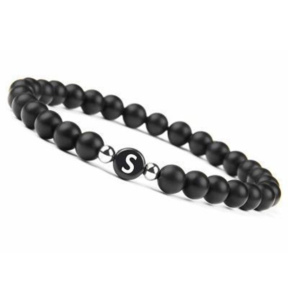 6mm 26 Písmen Náramek Unisex Černý Matný Kámen Korálkový Náramek Ručně Vyráběný DIY Náramek pro Ženy Muže Páry Dárky k Přátelství