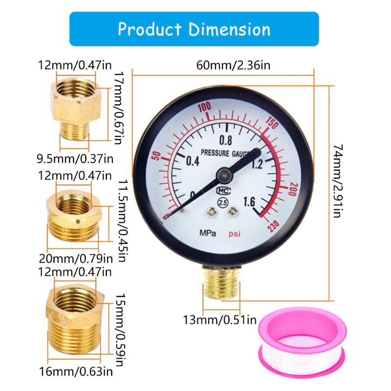 High Precise Pressure Gauge Set with 3Connectors Ensures Safe &Efficient Operations Of Air Compressors For Professional