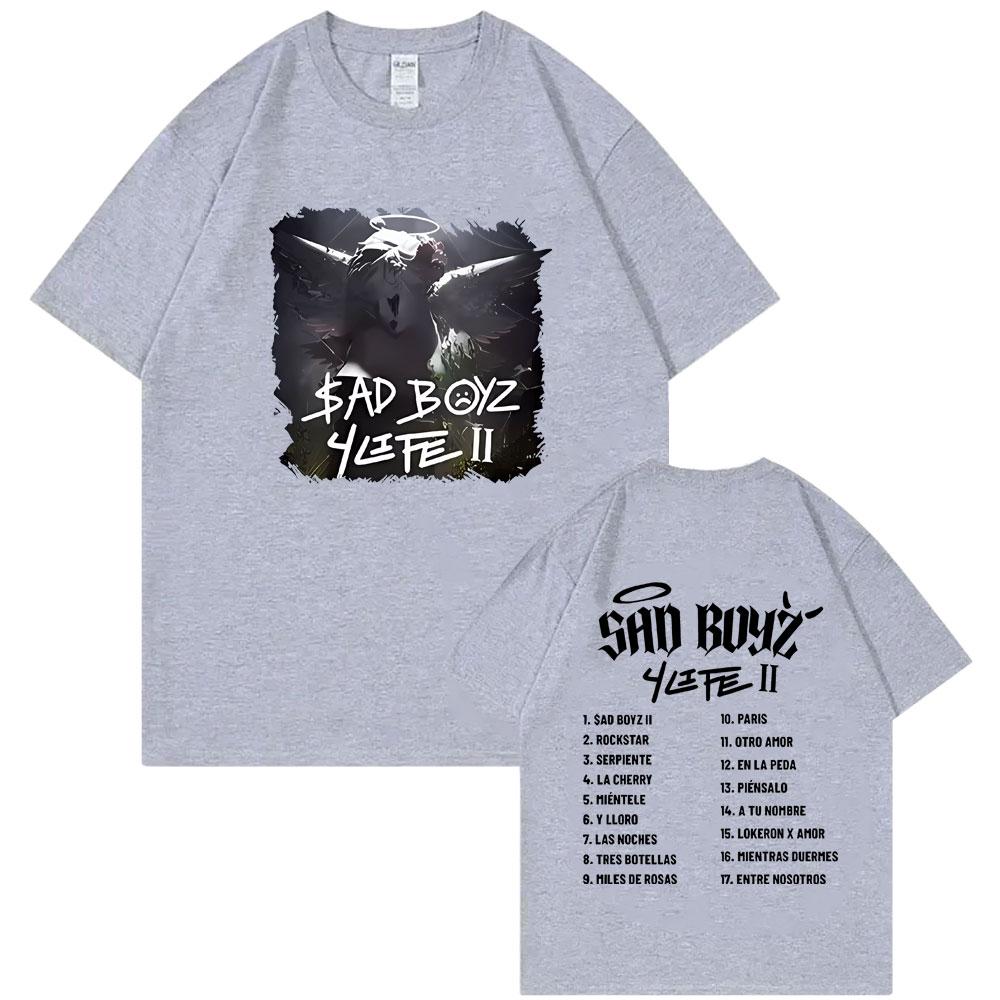 Junior H Sad Boyz 4 Life Album Double Sided Print T-shirt Men Women Clothing Fashion Oversized T Shirts Men's Hip Hop Streetwear
