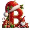Red Initials Christmas Ornaments 2D Acrylic Personalized Gnomes Monogram Pendant with Santa Hat 26 Letters Christmas Tree Hanging Decoration for Xmas