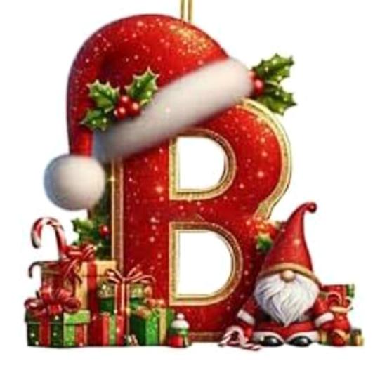 Red Initials Christmas Ornaments 2D Acrylic Personalized Gnomes Monogram Pendant with Santa Hat 26 Letters Christmas Tree Hanging Decoration for Xmas
