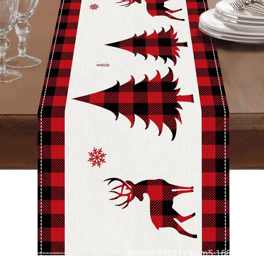 Christmas Table Runner with Santa and Tree Design