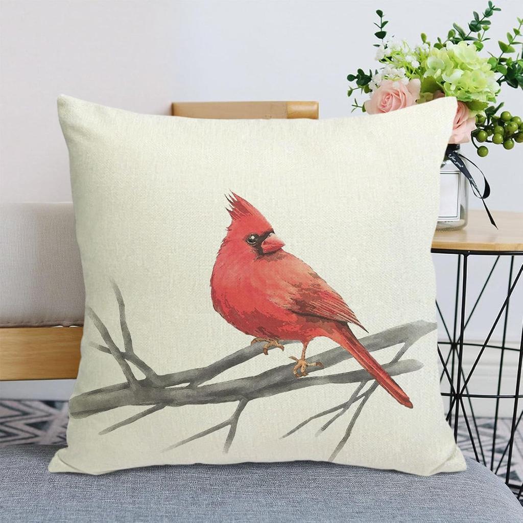 Farmhouse Summer Pillow Covers 18x18 Inch Bird Decorative Outdoor Square Linen Pillowcase Cushion Case for Sofa Couch